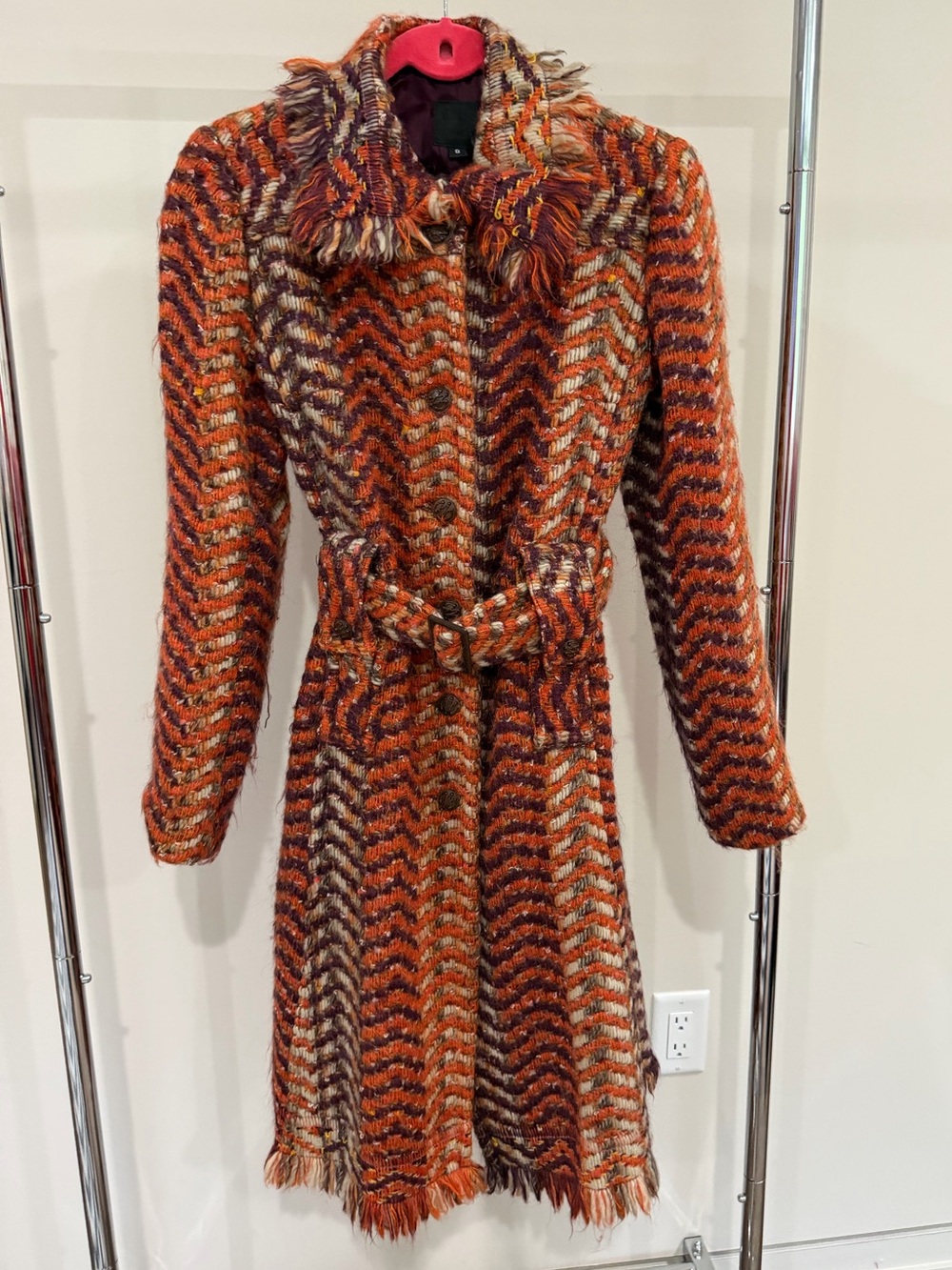 Anna Sui Fall 2006 Burnt Orange Woven Wool Coat RARE size 8